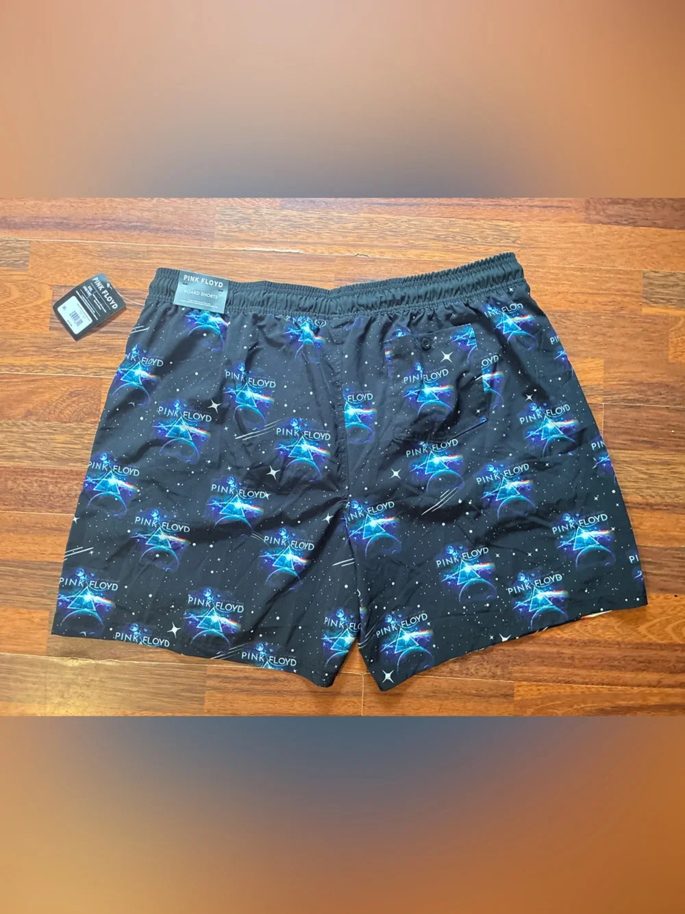Pink Floyd Men’s Black Swim Trunks with Blue & Purple Cosmic Print